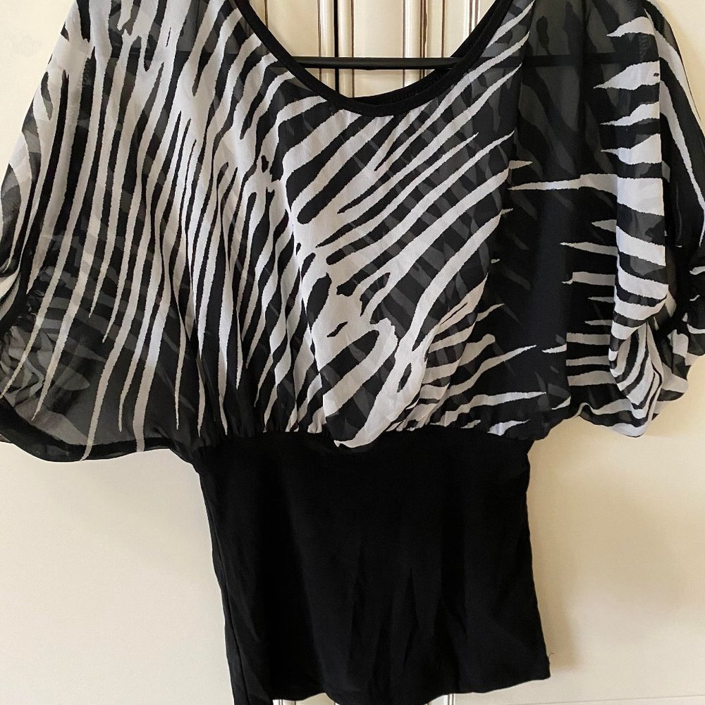 Womens Zebra Print 3/4 Sleeve Too Tops Blouse